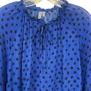 Anthropologie Bl^nk London Blue Black Dot Semi-Sheer Chiffon L/S Blouse